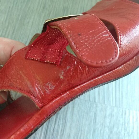 Vintage Red Shoes Size 8 / 9 Chunky Heels Strappy Slingbacks - Picture 8 of 15